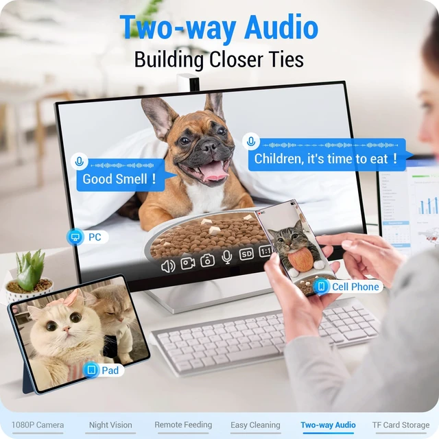 Alt view image 6 of 7 - Automatic Cat Feeder with Camera: 5G WiFi Automatic Dog Feeder with Night Vision, 7L Auto Cat Food Dispenser with 1080P Camera for Multiple Pet, Detachable for Easy Clean -29 Cup (ACF100W-B)