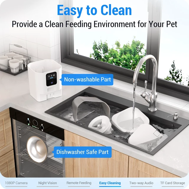 Alt view image 5 of 7 - Automatic Cat Feeder with Camera: 5G WiFi Automatic Dog Feeder with Night Vision, 7L Auto Cat Food Dispenser with 1080P Camera for Multiple Pet, Detachable for Easy Clean -29 Cup (ACF100W-B)