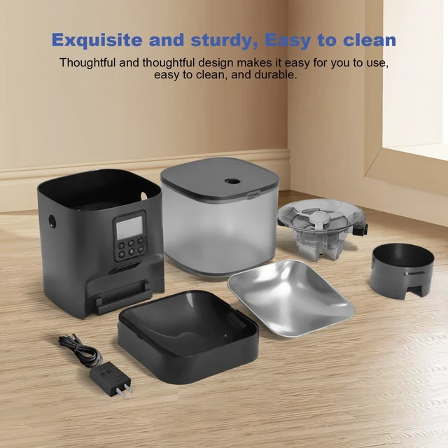 Alt view image 2 of 7 - Automatic Cat Feeder,4L Timed CatDog Dry Food Dispenser | Easy to Setup and Clean,Sealed Ring,10s Voice Recorder,8 Meals daily,Precise Portion,Dual Power Supply,Stainless Steel Tray