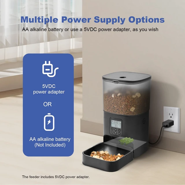 Alt view image 3 of 7 - Automatic Cat Feeder,4L Timed CatDog Dry Food Dispenser | Easy to Setup and Clean,Sealed Ring,10s Voice Recorder,8 Meals daily,Precise Portion,Dual Power Supply,Stainless Steel Tray