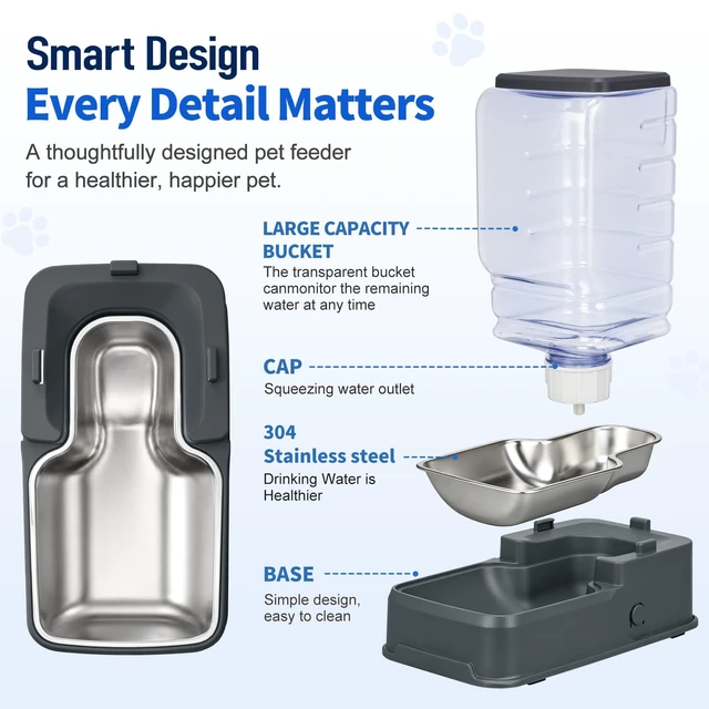 Alt view image 4 of 7 - Automatic Cat Feeder and Water Dispenser Set with Dog Stainless Steel Feed Bowl Pet Gravity Self Feeding and Waterer Large Capacity for Small Medium Large Dogs Puppy Kitten 2 Pack