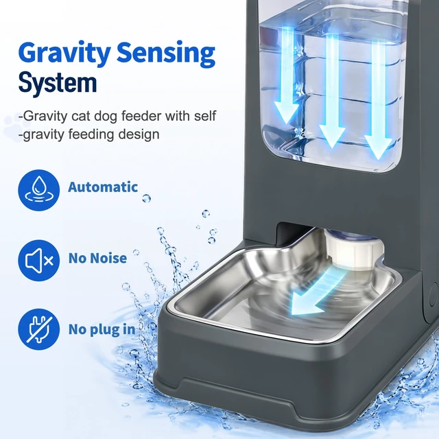 Alt view image 6 of 7 - Automatic Cat Feeder and Water Dispenser Set with Dog Stainless Steel Feed Bowl Pet Gravity Self Feeding and Waterer Large Capacity for Small Medium Large Dogs Puppy Kitten 2 Pack