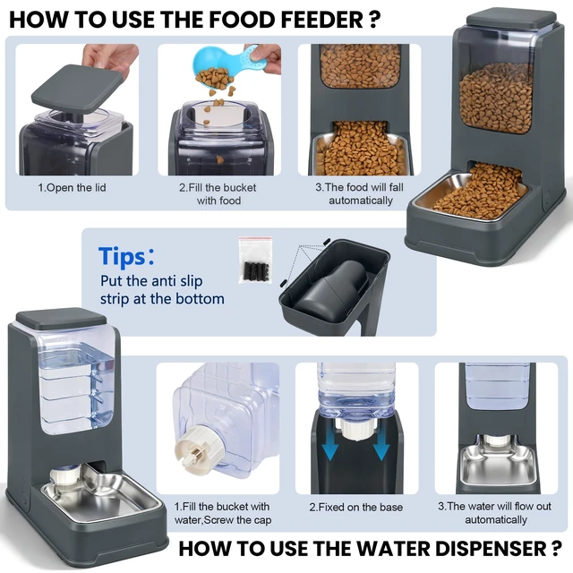 Alt view image 7 of 7 - Automatic Cat Feeder and Water Dispenser Set with Dog Stainless Steel Feed Bowl Pet Gravity Self Feeding and Waterer Large Capacity for Small Medium Large Dogs Puppy Kitten 2 Pack