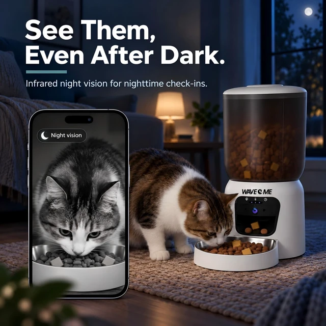Alt view image 5 of 7 - Automatic Cat Feeder with Camera, 6L WiFi Cat Feeder with App Control | 3MP HD Night Vision and 2-Way Audio for Busy Pet Parents, Timed Dry Food Dispenser with 304 Stainless Steel Bowl