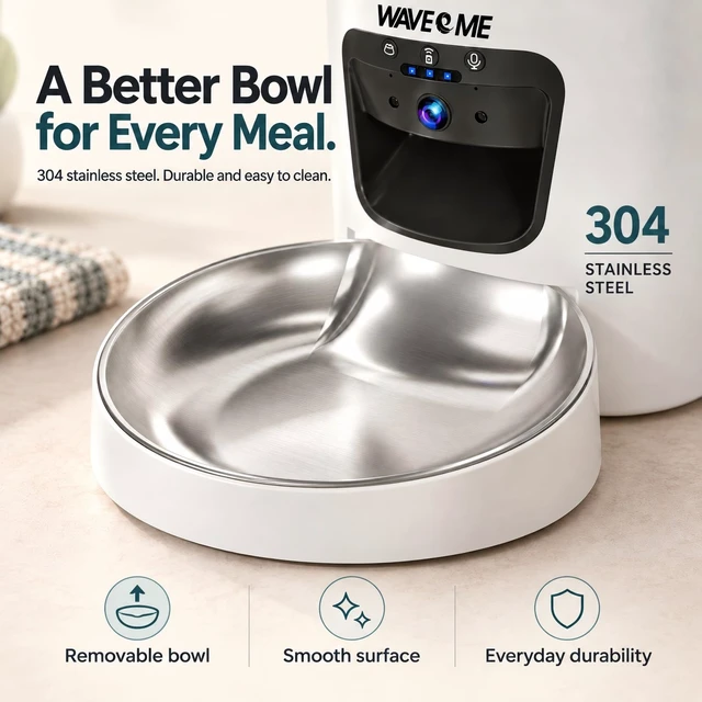 Alt view image 7 of 7 - Automatic Cat Feeder with Camera, 6L WiFi Cat Feeder with App Control | 3MP HD Night Vision and 2-Way Audio for Busy Pet Parents, Timed Dry Food Dispenser with 304 Stainless Steel Bowl