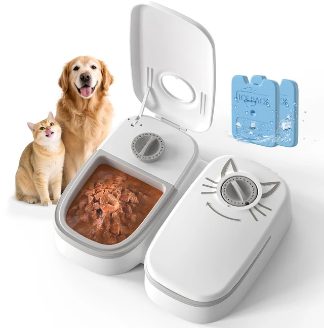 Main image of 2-Meal Wet Food with Ice Packs Battery Powered Timed Cat Feeder | 48H Wet Food Dispenser, Ice Packs, 700ml Capacity, Battery Powered for Cats & Small Dogs