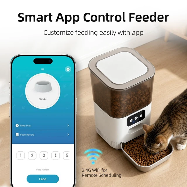 Alt view image 2 of 7 - Automatic Cat Feeder, 4L Pet Feeder, Cat Dog Food Dispenser, Auto Feeder | Factory Direct| Good Service| 4L Pet Feeder for Cats & Dogs| 20 Meals a Day| 1-9 Portions per Meal| 10-Second Voice Recording