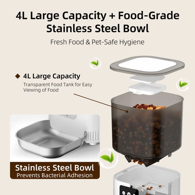 Alt view image 6 of 7 - Automatic Cat Feeder, 4L Pet Feeder, Cat Dog Food Dispenser, Auto Feeder | Factory Direct| Good Service| 4L Pet Feeder for Cats & Dogs| 20 Meals a Day| 1-9 Portions per Meal| 10-Second Voice Recording