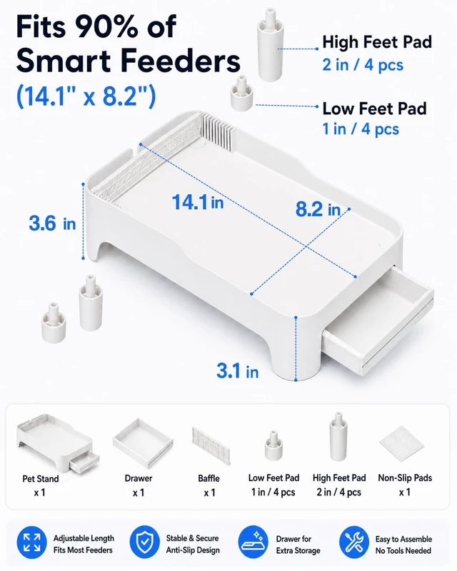 Alt view image 2 of 7 - Adjustable Elevated Automatic Pet Feeder Stand with Storage Drawer | Ergonomic Adjustable Stand Protects Pet Spine and Digestion with Built-in Storage Drawer and Cord Slot