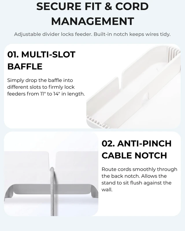 Alt view image 6 of 7 - Adjustable Elevated Automatic Pet Feeder Stand with Storage Drawer | Ergonomic Adjustable Stand Protects Pet Spine and Digestion with Built-in Storage Drawer and Cord Slot