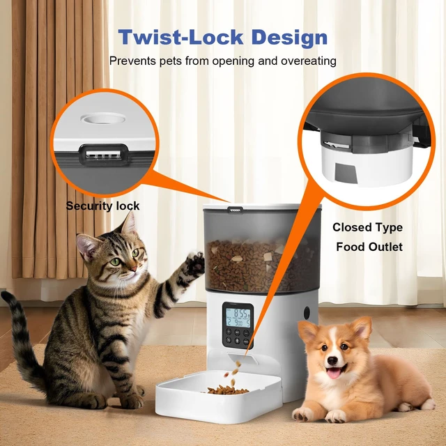 Alt view image 5 of 7 - Automatic Cat Feeder,4L Timed CatDog Dry Food Dispenser | Easy to Setup and Clean,Sealed Ring,10s Voice Recorder,8 Meals daily,Precise Portion,Dual Power Supply,Power-off Memory
