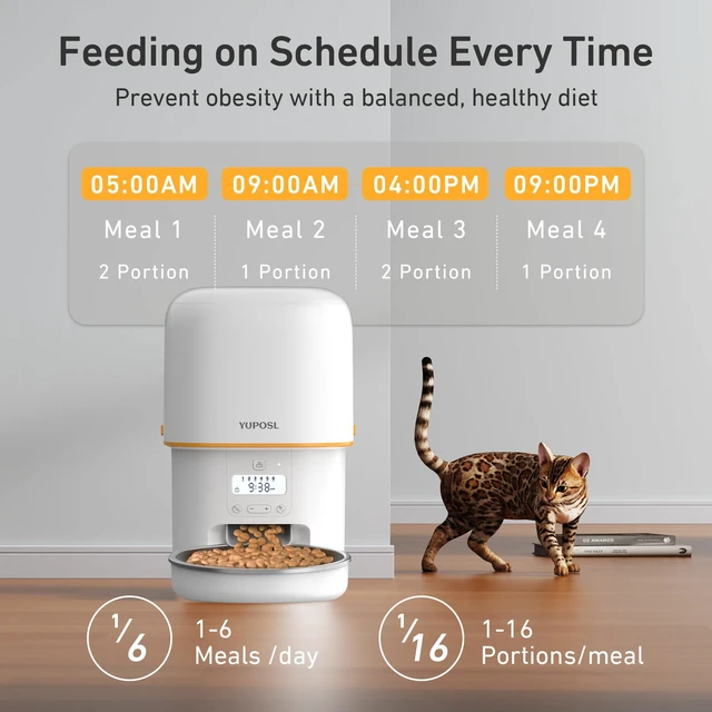 Alt view image 2 of 7 - Automatic Cat Feeder, 3L Cat Food Dispenser with Anti-Jam Design, Over 180-day Battery Life, 1-6 Meals Per Day with Stainless Steel Cat Bowl, Keep Dry Food Fresh, Timed Pet Feeder Also for Small Dog