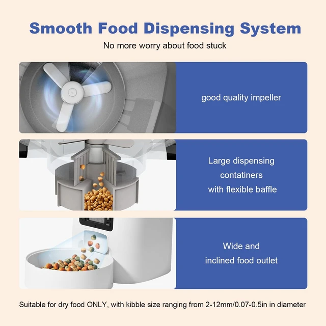 Alt view image 3 of 7 - Automatic Cat Feeder, Timed CatDog Dry Food Dispenser | 3L,Easy to Setup and Clean,10s Voice Recorder,8 Meals daily,Precise Portion,Dual Power Supply,Power-off Memory