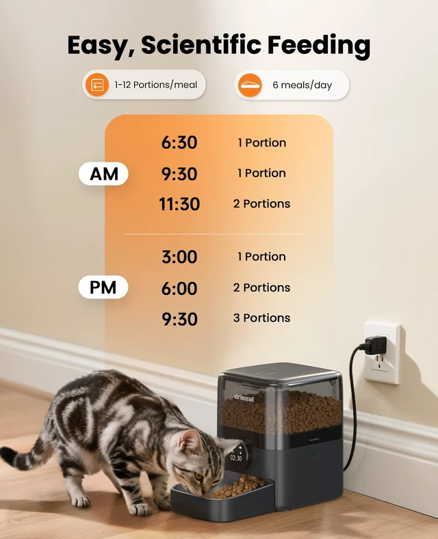 Alt view image 2 of 7 - Automatic Cat Feeder for Large Kibble and Snacks, 12 Cups/3L Timed Pet Feeder for Cats Indoor, Programmable Dry Food Dispenser (Black)