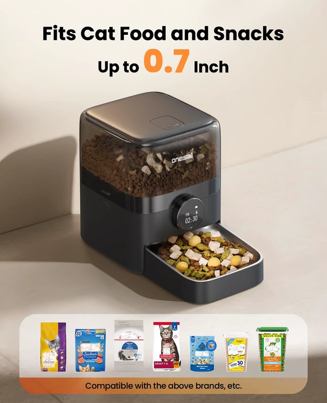 Alt view image 3 of 7 - Automatic Cat Feeder for Large Kibble and Snacks, 12 Cups/3L Timed Pet Feeder for Cats Indoor, Programmable Dry Food Dispenser (Black)