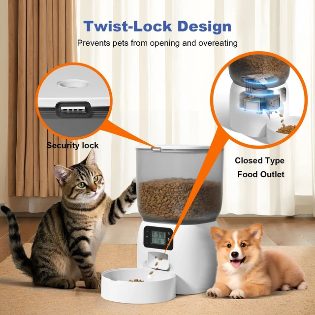 Alt view image 6 of 7 - Automatic Cat Feeder, Timed CatDog Dry Food Dispenser | 3L,Easy to Setup and Clean,10s Voice Recorder,8 Meals daily,Precise Portion,Dual Power Supply,Power-off Memory