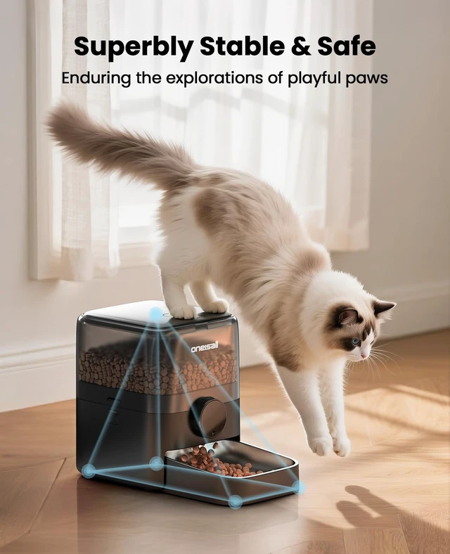 Alt view image 5 of 7 - Automatic Cat Feeder for Large Kibble and Snacks, 12 Cups/3L Timed Pet Feeder for Cats Indoor, Programmable Dry Food Dispenser (Black)
