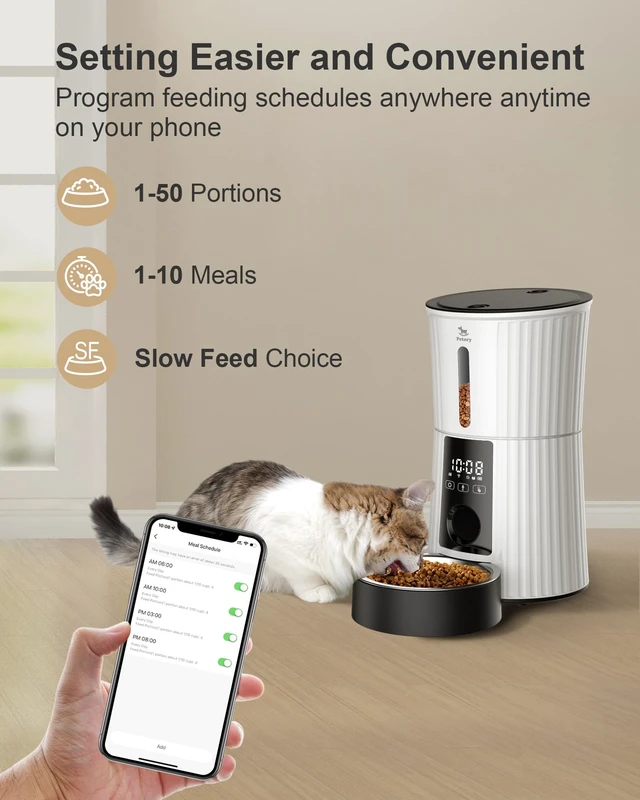 Alt view image 2 of 7 - WiFi Automatic Cat Feeder - 4L Dry Food Dispenser for Cats and Dogs | App Control, 10 Meals Daily, Dual Power Supply, 10-Second Voice Recorder, with Desiccant Bag