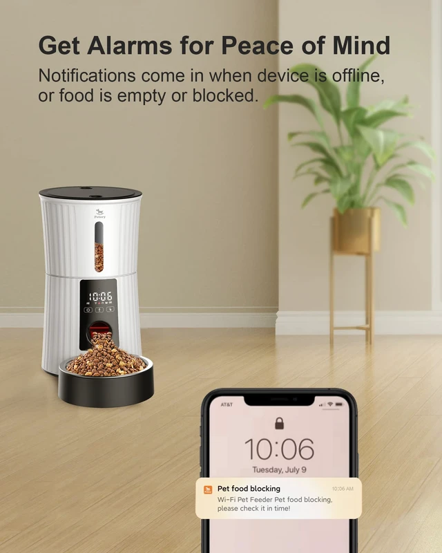 Alt view image 3 of 7 - WiFi Automatic Cat Feeder - 4L Dry Food Dispenser for Cats and Dogs | App Control, 10 Meals Daily, Dual Power Supply, 10-Second Voice Recorder, with Desiccant Bag