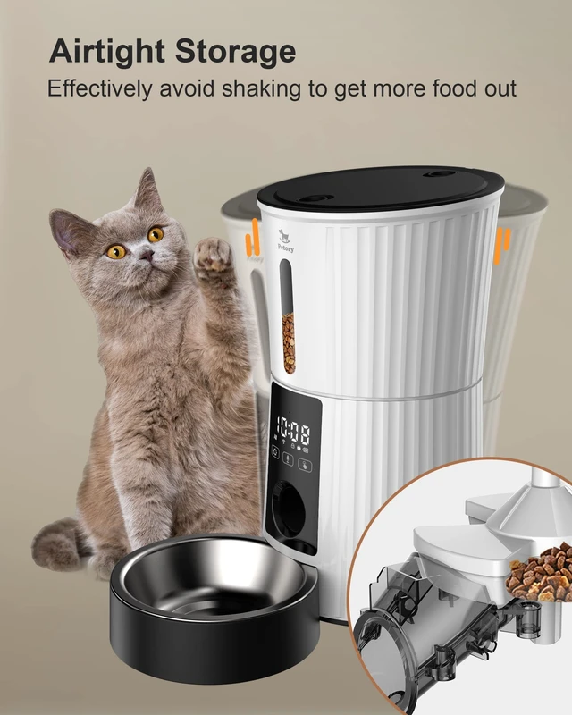 Alt view image 4 of 7 - WiFi Automatic Cat Feeder - 4L Dry Food Dispenser for Cats and Dogs | App Control, 10 Meals Daily, Dual Power Supply, 10-Second Voice Recorder, with Desiccant Bag