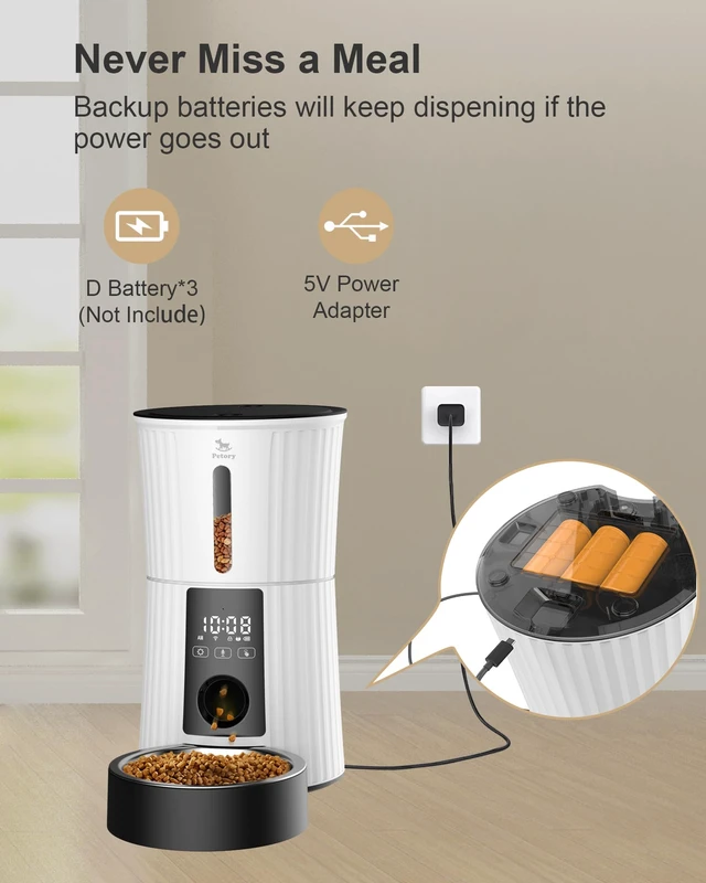 Alt view image 6 of 7 - WiFi Automatic Cat Feeder - 4L Dry Food Dispenser for Cats and Dogs | App Control, 10 Meals Daily, Dual Power Supply, 10-Second Voice Recorder, with Desiccant Bag