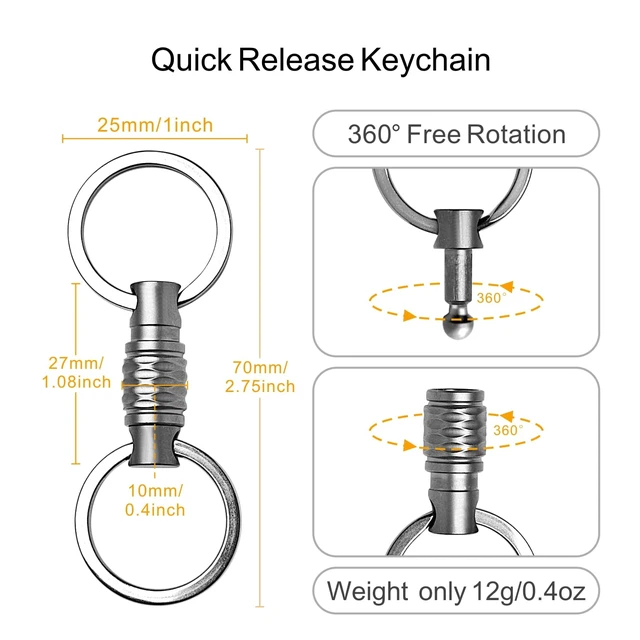 Alt view image 2 of 6 - Quick Release Keychain 1 Pack, Titanium Key Ring Detachable Heavy Duty Keyring Mens Car Key Holder with 2 Stainless Steel Key Rings