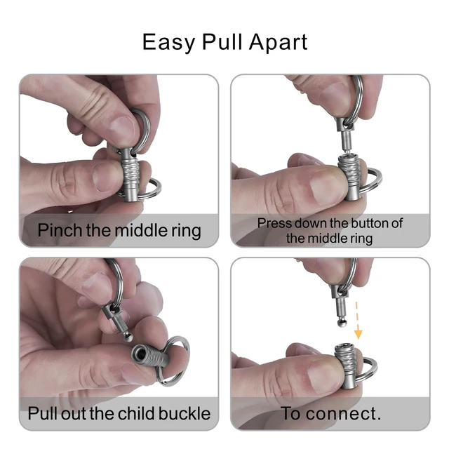 Alt view image 3 of 6 - Quick Release Keychain 1 Pack, Titanium Key Ring Detachable Heavy Duty Keyring Mens Car Key Holder with 2 Stainless Steel Key Rings
