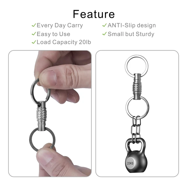 Alt view image 4 of 6 - Quick Release Keychain 1 Pack, Titanium Key Ring Detachable Heavy Duty Keyring Mens Car Key Holder with 2 Stainless Steel Key Rings