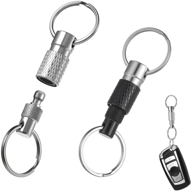 Main image of Quick Release Keychain for Men, Detachable Keychains Quick Release, Pull Apart Keyring with 2 Split Rings, Metal Safety Keychain for Car Purse Bag Accessories (Black Silver, 2Pack)