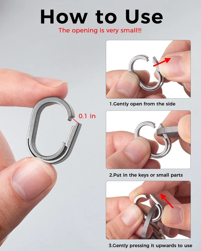 Alt view image 3 of 6 - Titanium Small Key Chain Rings, Nail-friendly Side-Open Design | Very Mini, Titanium Ultra Light and Durable, Rust & Wear Resistant, for Keys Zipper Bag Daily Carry