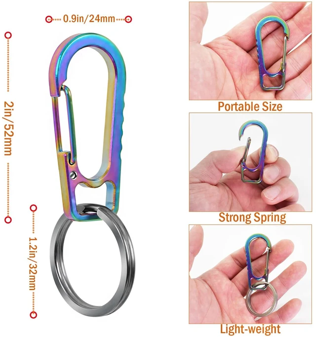 Alt view image 3 of 7 - Titanium Heavy Duty Carabiner Keychain, EDC Quick Release Hooks with Titanium Key Ring Set for Men Women (Multicolor)