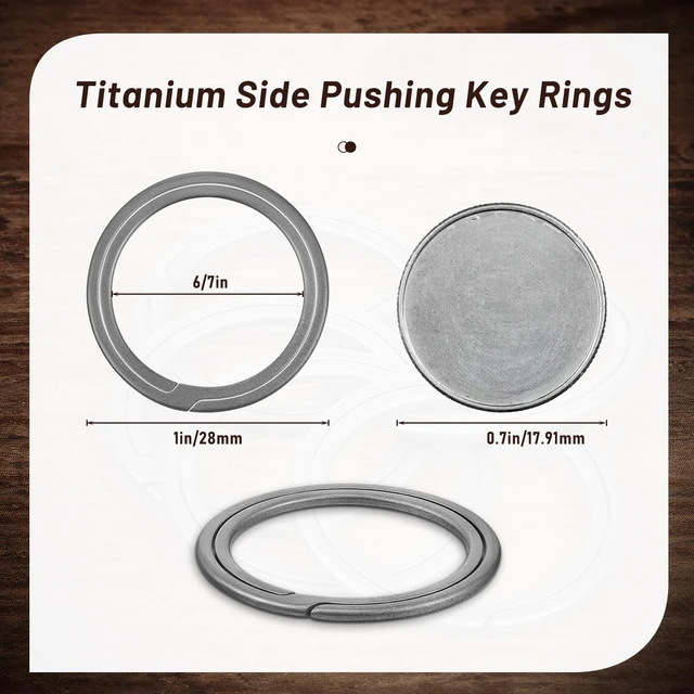 Alt view image 2 of 7 - 6 Pack Titanium Key Rings Side Pushing Quick Release, 28 mm | Labor Saving Side Push, Quick Release, Durable Titanium, Keychains Dog Collar Tags Flashlight Organizer for Men Women