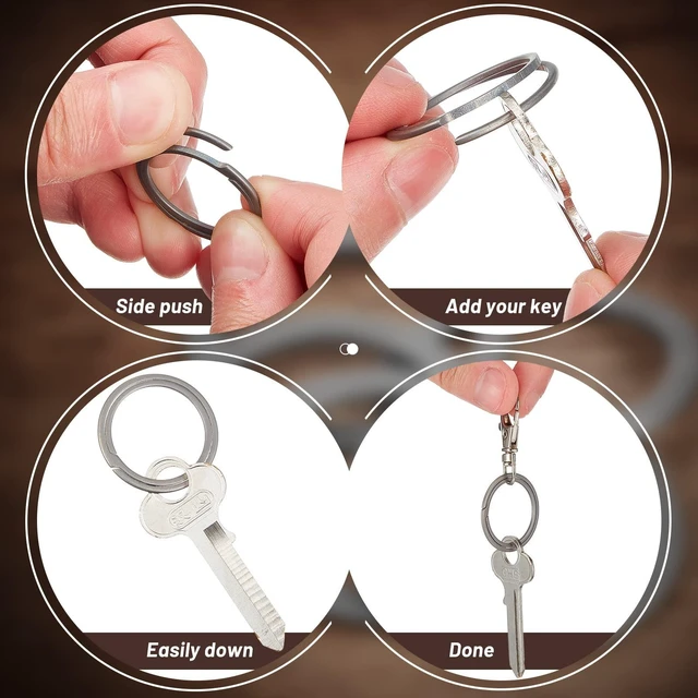 Alt view image 4 of 7 - 6 Pack Titanium Key Rings Side Pushing Quick Release, 28 mm | Labor Saving Side Push, Quick Release, Durable Titanium, Keychains Dog Collar Tags Flashlight Organizer for Men Women