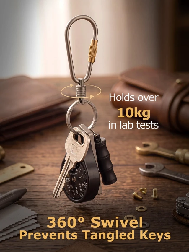 Alt view image 2 of 7 - Mini Titanium Locking Carabiner with 360° Swivel & Side Push Key Ring | Ultra-Light Carabiner for Keys, Easy Open Key Ring, Keychain for Men Women, Fits Car Keys, Small Key Holder for Bag, Travel