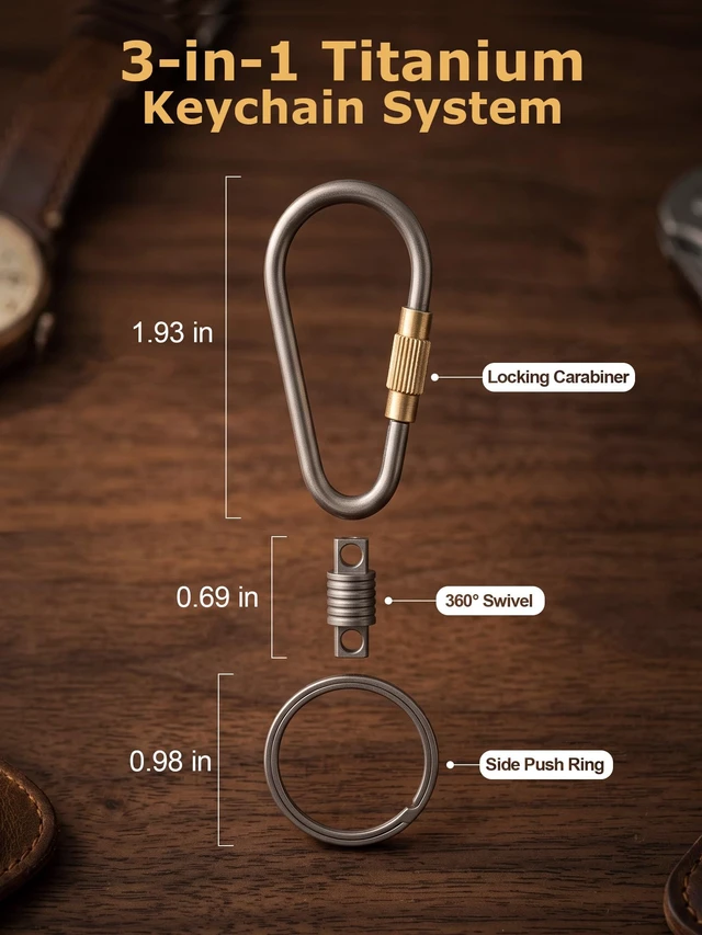 Alt view image 3 of 7 - Mini Titanium Locking Carabiner with 360° Swivel & Side Push Key Ring | Ultra-Light Carabiner for Keys, Easy Open Key Ring, Keychain for Men Women, Fits Car Keys, Small Key Holder for Bag, Travel