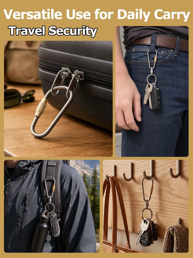 Alt view image 6 of 7 - Mini Titanium Locking Carabiner with 360° Swivel & Side Push Key Ring | Ultra-Light Carabiner for Keys, Easy Open Key Ring, Keychain for Men Women, Fits Car Keys, Small Key Holder for Bag, Travel
