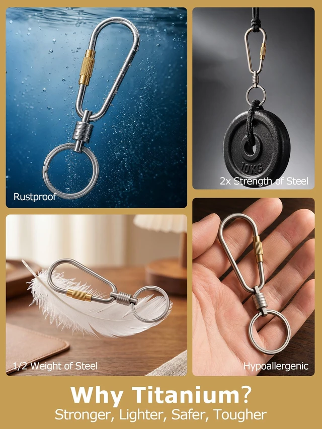 Alt view image 7 of 7 - Mini Titanium Locking Carabiner with 360° Swivel & Side Push Key Ring | Ultra-Light Carabiner for Keys, Easy Open Key Ring, Keychain for Men Women, Fits Car Keys, Small Key Holder for Bag, Travel