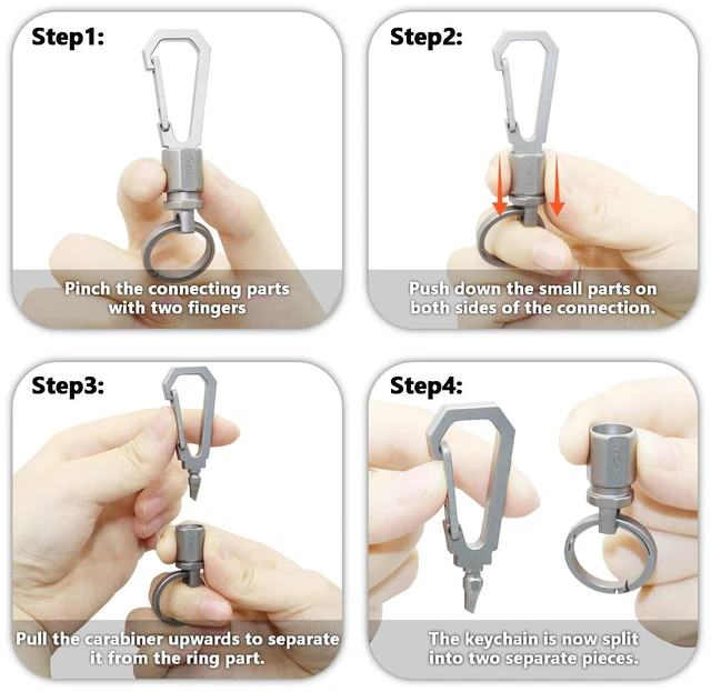 Alt view image 7 of 7 - Carabiner Keychain with Detachable Keyring Lightweight Titanium Swivel Clip EDC Utility Keychain, Quick Release Key Holder for Men & Women