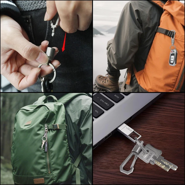 Alt view image 6 of 7 - Carabiner Keychain with Detachable Keyring Lightweight Titanium Swivel Clip EDC Utility Keychain, Quick Release Key Holder for Men & Women