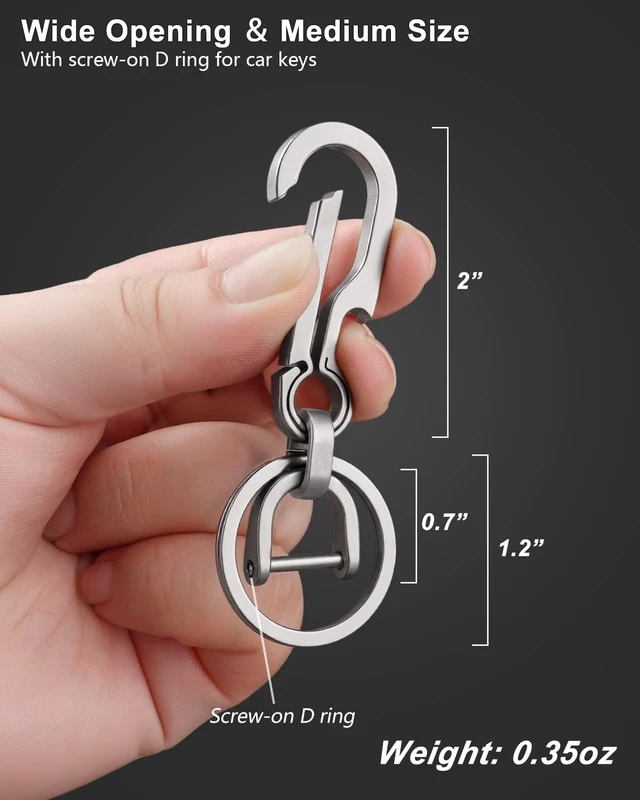 Alt view image 3 of 7 - Titanium Key Carabiner Keychain Clip for Keys Titanium Key Rings | Heavy Duty Key Chain Clip, D Ring for Car Keys, Ultra-Light, Quick Release, For Keys, Hypoallergenic, Gifts for Men