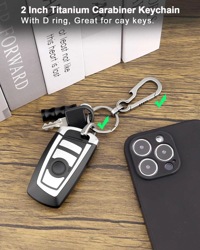 Alt view image 2 of 7 - Titanium Key Carabiner Keychain Clip for Keys Titanium Key Rings | Heavy Duty Key Chain Clip, D Ring for Car Keys, Ultra-Light, Quick Release, For Keys, Hypoallergenic, Gifts for Men