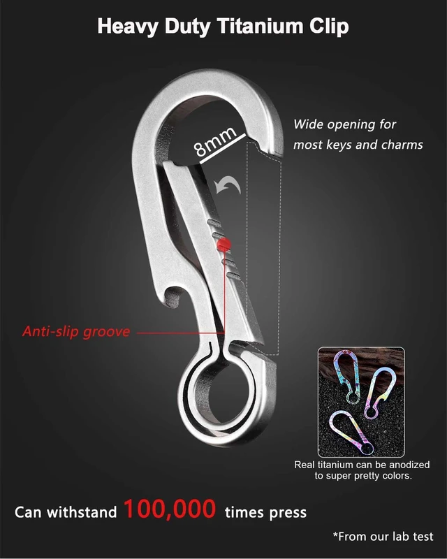 Alt view image 4 of 7 - Titanium Key Carabiner Keychain Clip for Keys Titanium Key Rings | Heavy Duty Key Chain Clip, D Ring for Car Keys, Ultra-Light, Quick Release, For Keys, Hypoallergenic, Gifts for Men