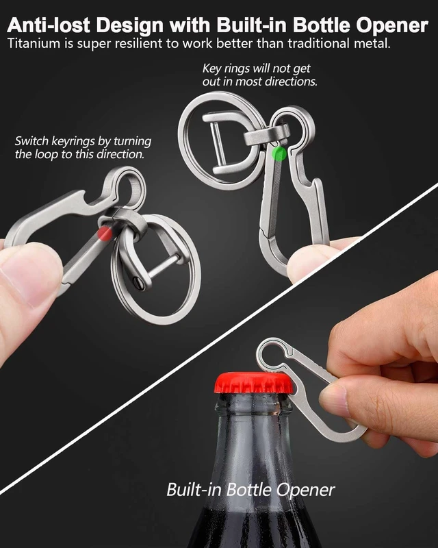 Alt view image 5 of 7 - Titanium Key Carabiner Keychain Clip for Keys Titanium Key Rings | Heavy Duty Key Chain Clip, D Ring for Car Keys, Ultra-Light, Quick Release, For Keys, Hypoallergenic, Gifts for Men