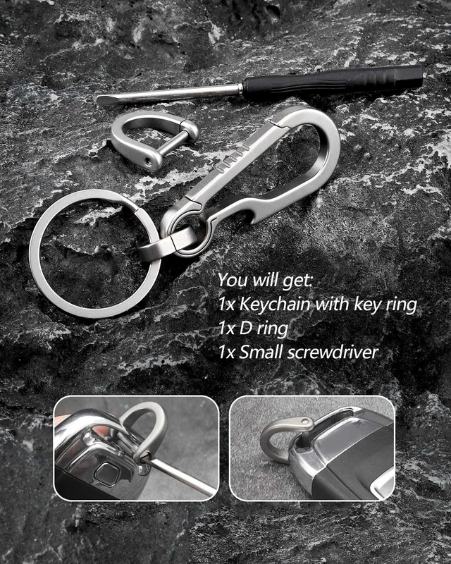 Alt view image 7 of 7 - Titanium Key Carabiner Keychain Clip for Keys Titanium Key Rings | Heavy Duty Key Chain Clip, D Ring for Car Keys, Ultra-Light, Quick Release, For Keys, Hypoallergenic, Gifts for Men