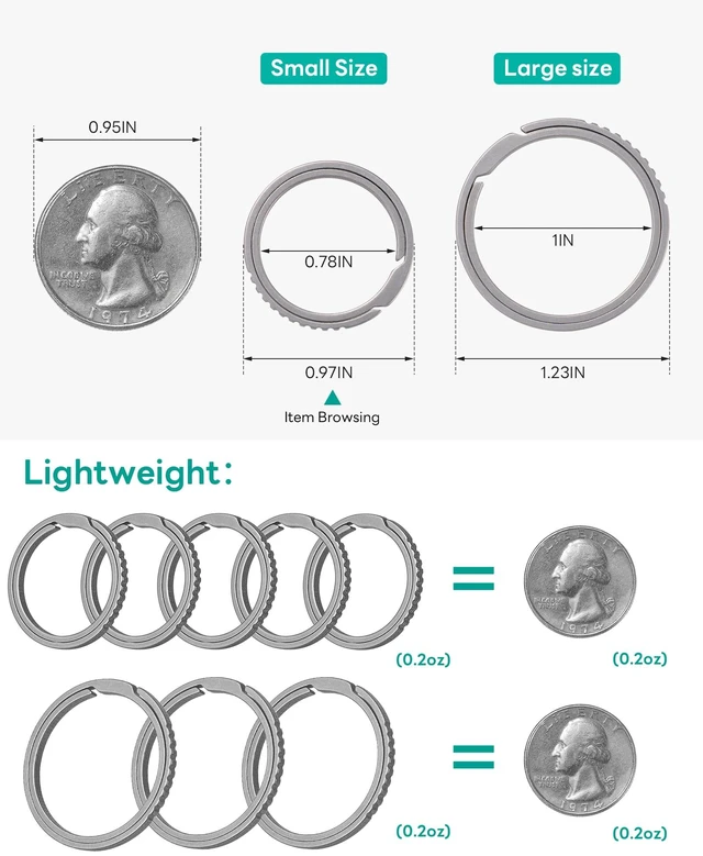 Alt view image 2 of 6 - Titanium Keychain Rings,Carabiner Dog Tag Key Chain Rings Grey K22*2 | Split Side Pushing Key ring Heavy Duty Small Keyring