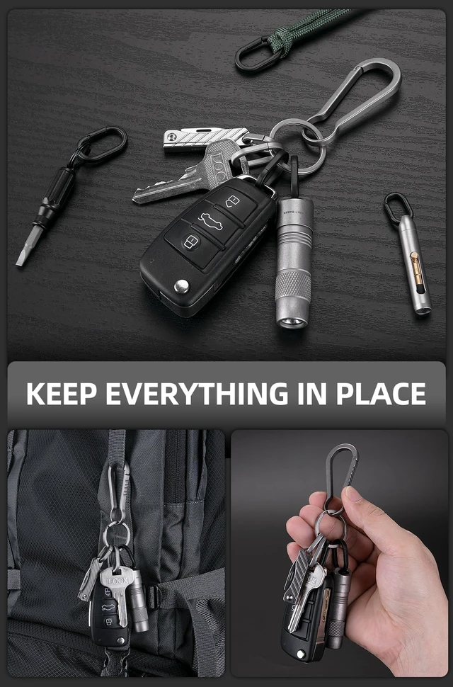 Alt view image 3 of 7 - Titanium Key Ring Side Pushing, Small Keychain Connector, 2 Pcs | Mini EDC Key Ring Quick Release for Men & Women, Everyday Carry, Car Fob, Multitool, Flashlight, Tool, Grey, S