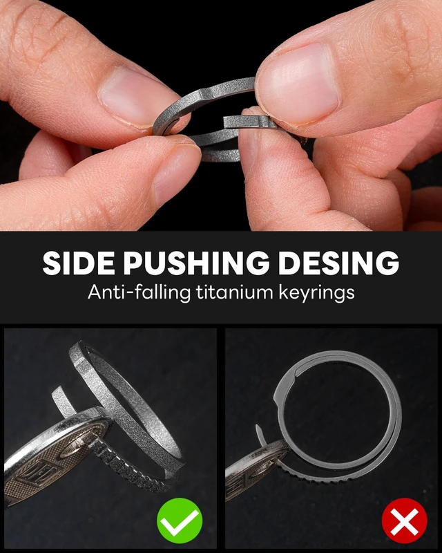 Alt view image 3 of 6 - Titanium Keychain Rings,Carabiner Dog Tag Key Chain Rings Grey K22*2 | Split Side Pushing Key ring Heavy Duty Small Keyring