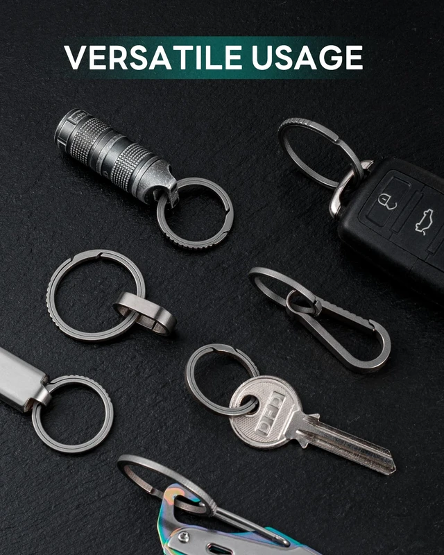 Alt view image 4 of 6 - Titanium Keychain Rings,Carabiner Dog Tag Key Chain Rings Grey K22*2 | Split Side Pushing Key ring Heavy Duty Small Keyring