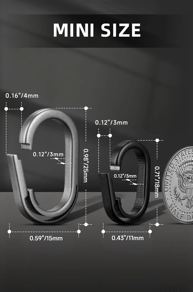 Alt view image 5 of 7 - Titanium Key Ring Side Pushing, Small Keychain Connector, 2 Pcs | Mini EDC Key Ring Quick Release for Men & Women, Everyday Carry, Car Fob, Multitool, Flashlight, Tool, Grey, S