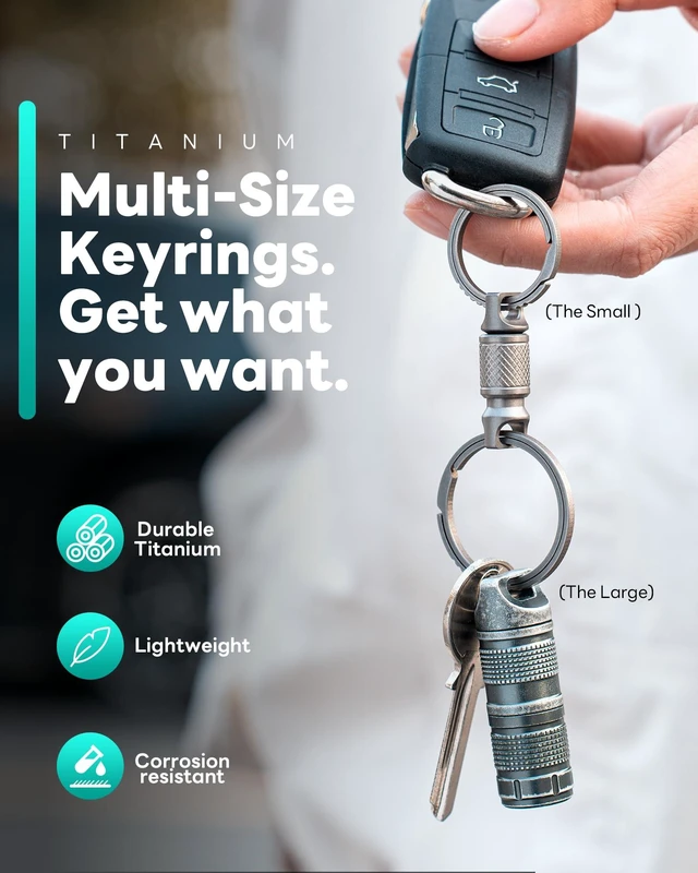 Alt view image 5 of 6 - Titanium Keychain Rings,Carabiner Dog Tag Key Chain Rings Grey K22*2 | Split Side Pushing Key ring Heavy Duty Small Keyring